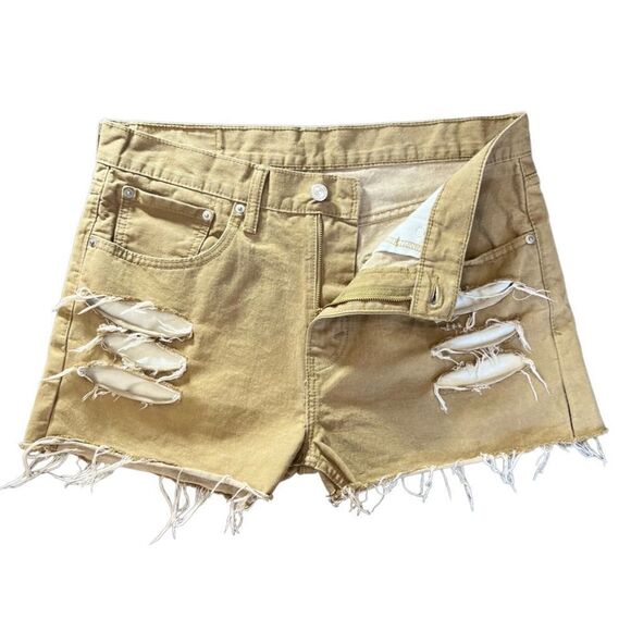 Levi’s 508 cut off distressed ripped denim jean shorts tan size 32 - Picture 8 of 15